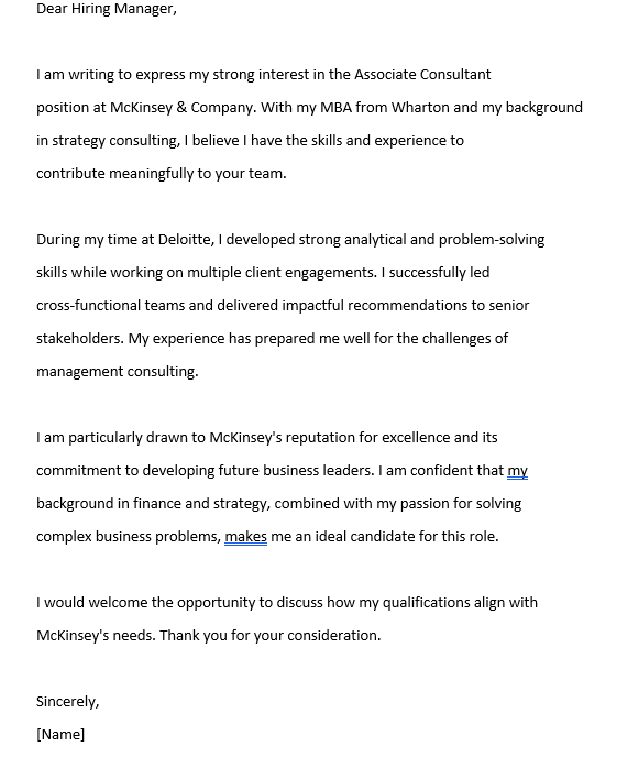 Generic AI-generated cover letter example showing common mistakes including vague language, no metrics, and generic opening